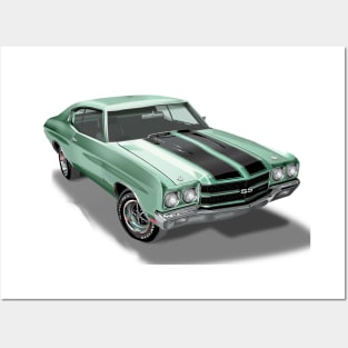 Vintage 1970 Chevrolet Chevelle SS Green Posters and Art